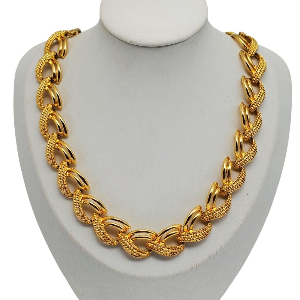 Vintage Twisted Rope Necklace Gold Tone‎ Glam Chain Textured Modernist Statement
